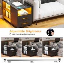 Lvifur 360° LED Nightstand With Wireless Charging Station, Movable Adjustable Bedside Table With Laptop Tray, Auto Sensor Night Stand With 24 Color Dimmable