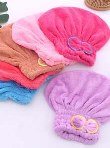 1入組蝴蝶結裝飾吹風帽現代滌綸蝴蝶結裝飾吸水毛巾 - 紫色 - 查看 3