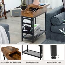 Industrial End Table With Charging Station And Flip Top-Rustic Brown - Nâu và đen mộc mạc - Xem 3