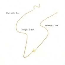 1入經典首字母吊墜時尚不銹鋼珠鍊女士項鍊 - 金黃色 - 查看 2