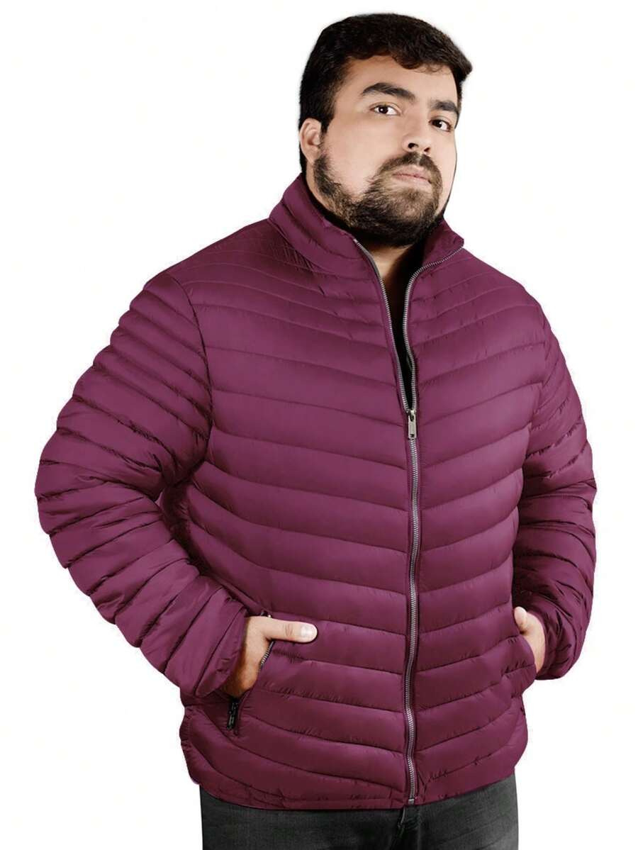 Internal Plush Gentleman Jacket Extra Plus Sizes - Maroon - View 1