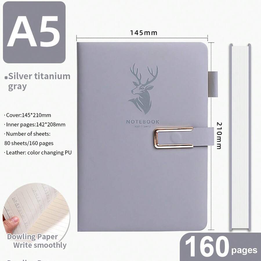Xám 160 A5 Quyển sổ Với Đơn giản Khóa Dày sổ tay Đối với Sinh viên , Làm Việc , Văn phòng , Cuộc họp , Trường học Cung cấp - Xám - Xem 1