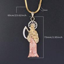 1 Pieza Colgante De Collar Santa Muerte Para Hombres Y Mujeres, Joyería Dorada De La Bañada En 14k Como Regalo Con Cadena De 23,62 Pulgadas
