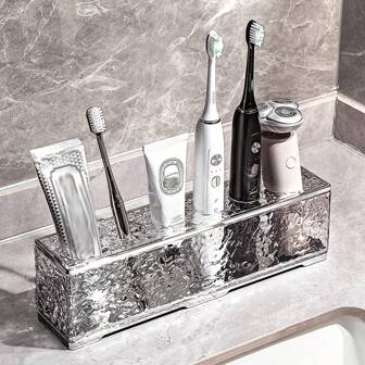 1pc Luxurious Toothbrush Holder For Washstand Bathroom Sink, Toothpaste Face Wash Razor Storage Shelf Home Bathroom Decor Fall Decor Back To School