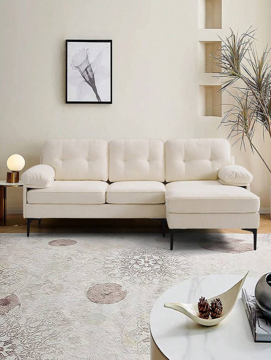 LEISLAND Sectional Couch W/Chaise Sleeper,  Reversible Chenille Small L Shape Sofa Couch, Sofa With Chaise  Mid-Modern Century Couch With Removable And Washable Cushions - White - View 1