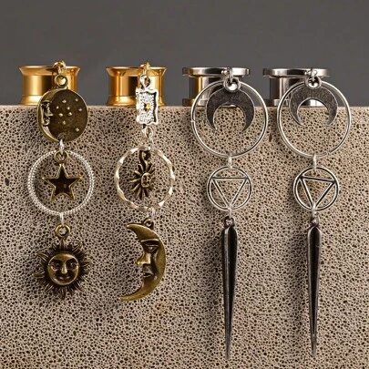 2PCS Moon Dangle Ear Gauges Plugs Tunnels Stainless Steel Expander Fashion Popular In Body Piercing Jewelry Earrings