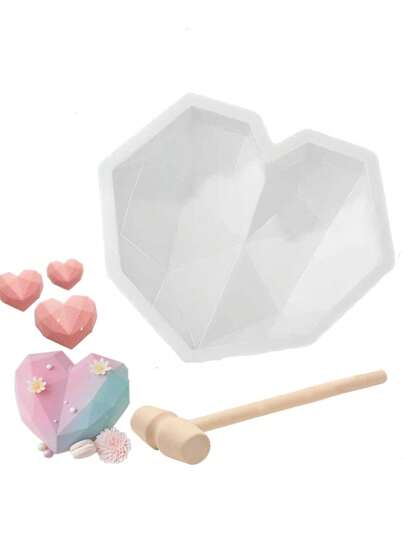 Heart Molds Set For Chocolate 8.2 Inch Large Silicone Cake Mold,1PC Silicone Heart Mold And 1PC Hammer For Valentine Candy Mousse Cake