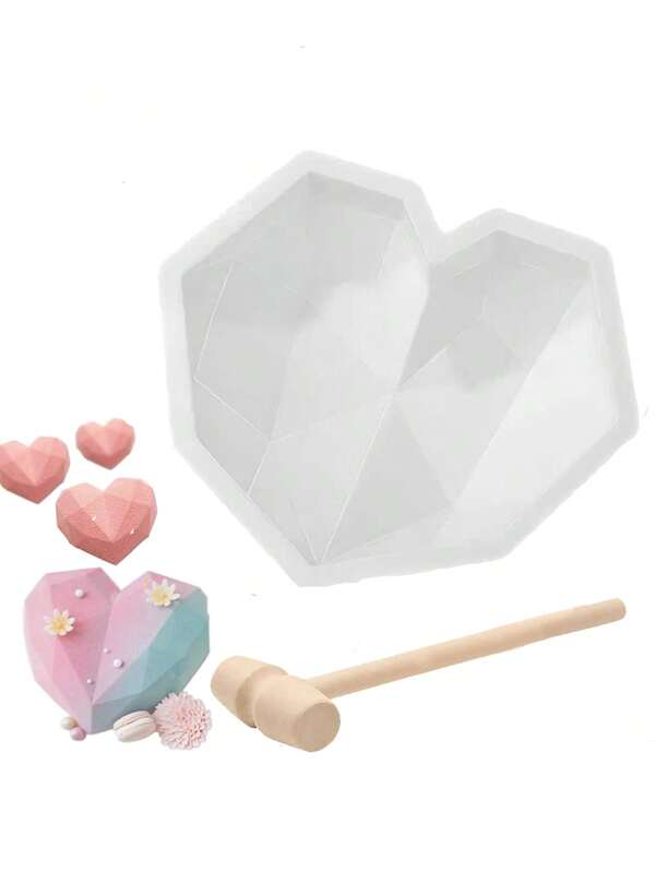 Heart Molds Set For Chocolate 8.2 Inch Large Silicone Cake Mold,1PC Silicone Heart Mold And 1PC Hammer For Valentine Candy Mousse Cake