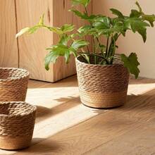 1pc Nordic Style Natural Seagrass Woven Flower Pot Vine Plant Basket Home Decor Planter Storage Basket