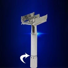 1pc Retro Alloy Material Manual Shaving Razor With Rotating Double-Edged Blade And Stainless Steel Blades In A Box - Silver - View 2