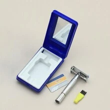 1pc Retro Alloy Material Manual Shaving Razor With Rotating Double-Edged Blade And Stainless Steel Blades In A Box - Silver - View 4