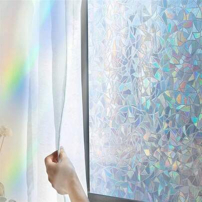 3D Rainbow Window Film Privacy, Static Cling Stained Effect Window Sticker, Removable Non-Adhesive Glass Vinyl Anti UV Heat Reflective Decorative Window Cover For Home Office, Stickers, Wall Decal, Vinyl Decal For Home Decorations, Spring Decoration Items Refresh Your Home, Festival Decoration Stickers Gifts Birthday Graduation