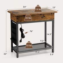 Industrial End Table With Charging Station And Flip Top-Rustic Brown - Nâu và đen mộc mạc - Xem 4