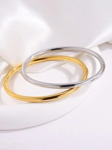 1 件精致时尚轻奢个性简约不锈钢可开口圆形手链适合情人节礼物情人节妈妈母亲母亲节礼物 - 可開口素圓手鐲 - 查看 11