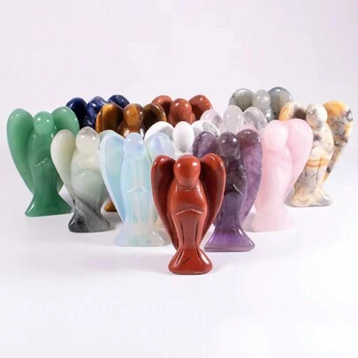 1.5inch Natural Healing Crystal Angel Hand Carved Crystal Angel Figurine Skull Healing Gift Home Office Decoration