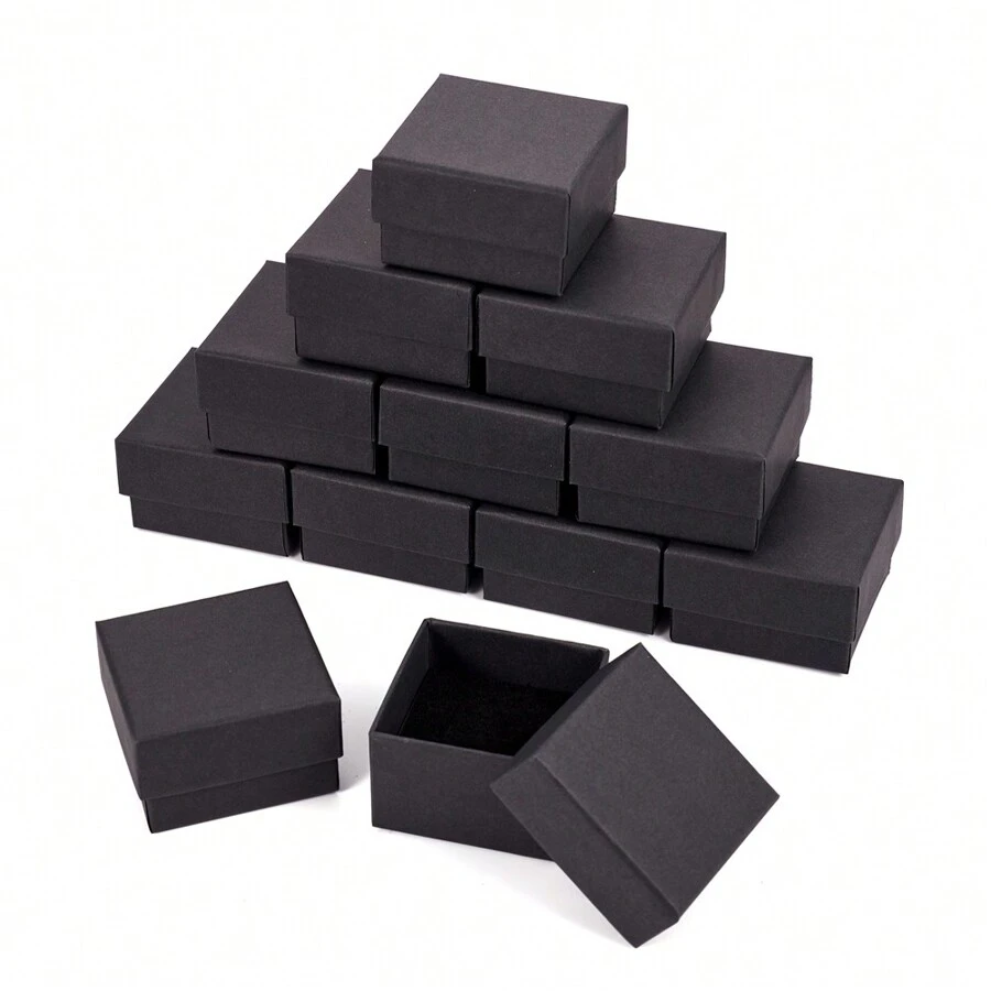 6/12/24pcs Classic Black Paper Jewelry Gift Box For Necklace, Ring, Perfect For Festival Gift Packaging - Black - View 1