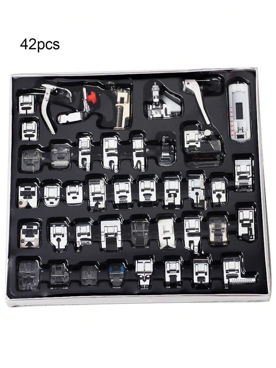 42pcs Sewing Machine Supplies Presser Foot Feet For Sewing Machines Feet Kit Set - Silver - View 1