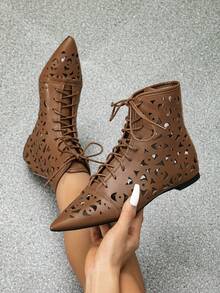 女性感鏤空透氣時尚平底羅馬涼鞋 - 棕色 - 查看 5