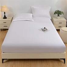 1pc Waterproof Fitted Sheet, Simple Solid Color Mattress Cover That Can Isolate Dirty, Easy To Wash - Multicolor - View 2