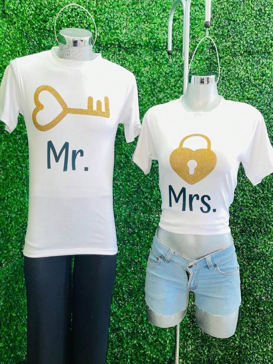 Playera Duo Parejas 2 Piezas Varios Diseños Hombre Y Mujer - Mr. y Mrs. - Ver 1
