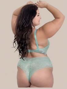 Plus Size Bra & Panty Sets - Màu xanh Bạc hà - Xem 5