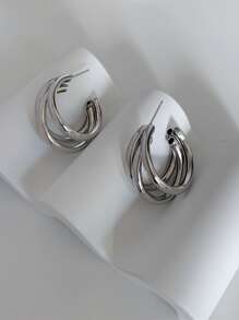 topshiny 1 对镀金镀银女士大号环形耳环，时尚个性珠宝，适合派对和送给女孩的礼物 - 銀色 - 查看 3