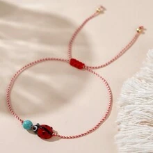 1 pièce Bracelet de la série Martis en marbre synthétique turquoise de 3 mm avec perle de cuivre et coccinelle. Nouveauté 2025 pour elle et lui