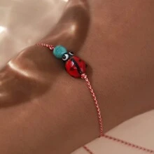 1 pièce Bracelet de la série Martis en marbre synthétique turquoise de 3 mm avec perle de cuivre et coccinelle. Nouveauté 2025 pour elle et lui