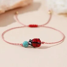 1 pièce Bracelet de la série Martis en marbre synthétique turquoise de 3 mm avec perle de cuivre et coccinelle. Nouveauté 2025 pour elle et lui