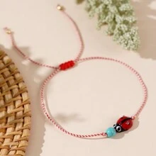 1 pièce Bracelet de la série Martis en marbre synthétique turquoise de 3 mm avec perle de cuivre et coccinelle. Nouveauté 2025 pour elle et lui