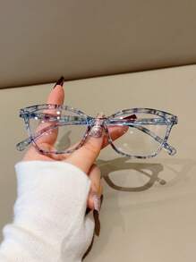 1pc New Printed PC Glasses Frame With Adjustable Spring Temples, Clear Lens Eyeglasses
