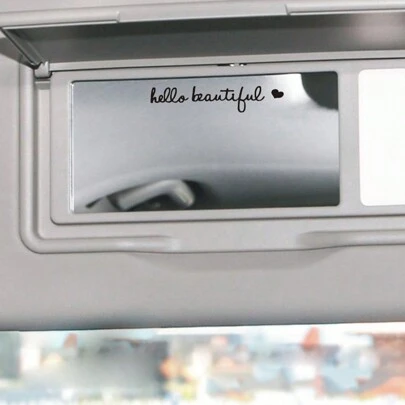 1pc Car Sticker Hello Beautiful Car Vanity Mirror Rearview Mirror Decorative Reflective Sticker