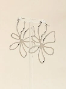 1 对金属别致镂空线花朵耳坠，欧美简约办公室设计耳饰，适合情人节/日常/生日/订婚/结婚礼物，简约舒适的女士珠宝情人节 - 鏤空線條花朵 - 查看 16