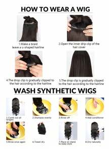 Sợi tổng hợp Hình chữ V Đen Biến đổi dần Xanh Tóc giả Nối tóc 22inch Dài Dợn sóng Tóc NỮ Tóc giả piece - Nhiều màu - Xem 10