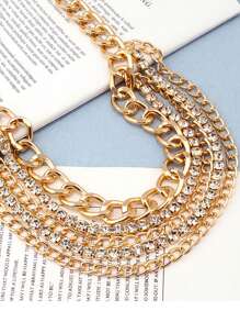 水鑽腰鍊金色金屬腰帶分層身體鏈水晶肚皮鏈派對首飾女士和女孩 - 腰鏈 - 查看 7