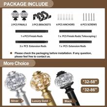 1pc Long Curtain Rods, Telescoping Splicing 1 Inch Curtain Rod For Windows, Bedroom, Drapery Rods With Decorative Translucent Finials, Black/Sliver/Gold - 黑色 - 查看 11