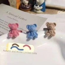 1pc Plush Teddy Bear Design Open Ring - Brown - View 5