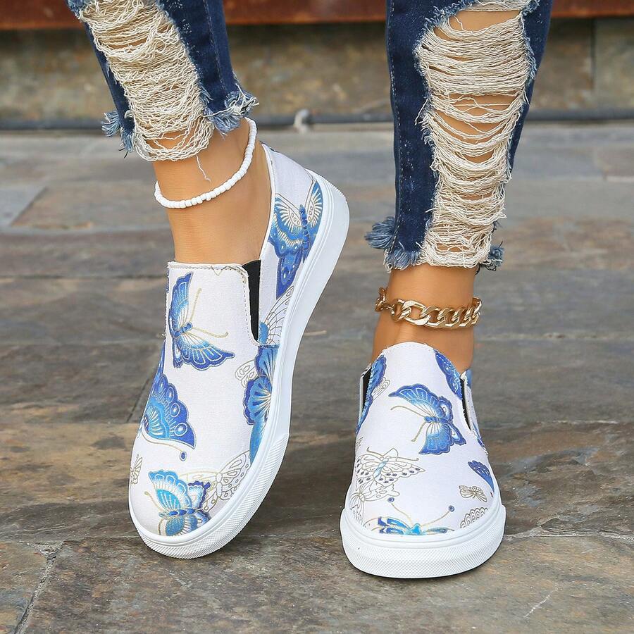 2024流行的透氣平底時尚舒適女款休閒運動鞋 - 白色 - 查看 1