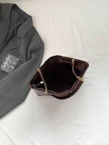 1pc Fashionable Metal Deer Decor Handbag, Large Capacity Chain Shoulder/Crossbody/Tote Bag With Diamond, Flower & Vintage Floral Pattern, Casual Handbag Suitable For Office, Commute And Outdoor Activities, Women