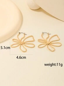 1 对金属别致镂空线花朵耳坠，欧美简约办公室设计耳饰，适合情人节/日常/生日/订婚/结婚礼物，简约舒适的女士珠宝情人节 - 鏤空線條花朵 - 查看 11