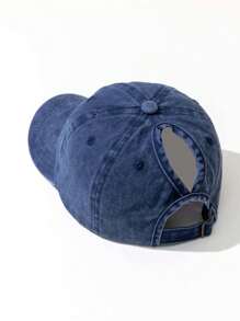 Gorra De Béisbol Unisex Sólida Con Cola De Caballo, Lavada, Ajustable, Protector Solar, Transpirable Y Casual Para Llevar Diariamente Y Proteger Del Sol - Azul Marino - Ver 21