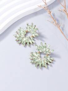 juran 1 Pair Exaggerated Flower Shaped Rhinestone & Sparkling Water Drop Earrings - Mint Green - View 3