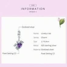 bamoer 1 PC 925 Sterling Silver Purple Shining Stone Collection Charms Love Drop Pendant fit for Charm Bracelet Vintage Pattern Beads