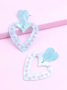 1pair Valentine's Day Hollow Out Water Ripple Heart Design Women Earrings - Blue - View 1