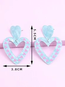 1pair Valentine's Day Hollow Out Water Ripple Heart Design Women Earrings - Blue - View 2