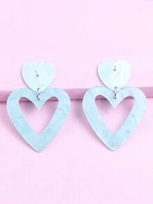1pair Valentine's Day Hollow Out Water Ripple Heart Design Women Earrings - Blue - View 3