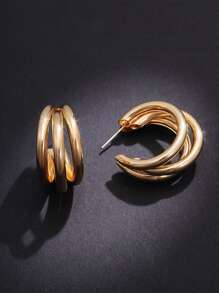 topshiny 1 对女士金银环形耳环，夸张设计，时尚珠宝，适合派对佩戴，送给女孩的礼物 - 金色 - 查看 2