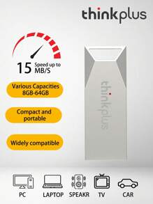 Lenovo Thinkplus 64GB/32GB/16GB/8GB Usb Flash Drives Sliver Drive Usb 2.0 USB Flash Memory Stick Laptop/Smart Pen Drive - 銀色 - 查看 1