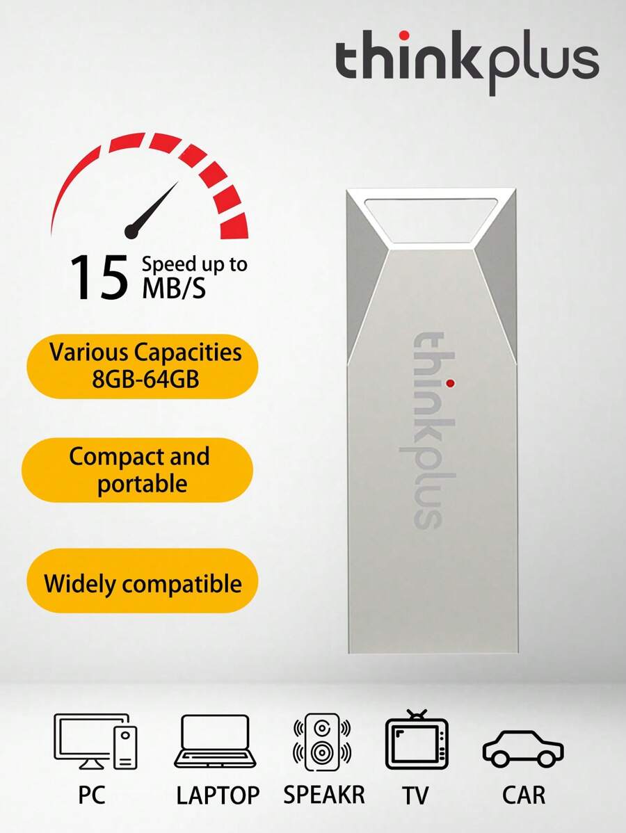 Lenovo Thinkplus 64GB/32GB/16GB/8GB Usb Flash Drives Sliver Drive Usb 2.0 USB Flash Memory Stick Laptop/Smart Pen Drive - 銀色 - 查看 1