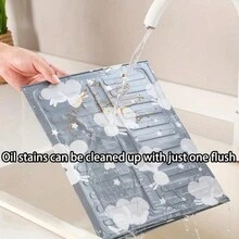 1pc Kitchen Heat-Resistant Oil Splash Guard For Gas Cooker Stove, Aluminum Foil Oil Splatter Guard For Frying Cooking, Water & Oil Proof Sink Splash Guard Board - Green - View 8